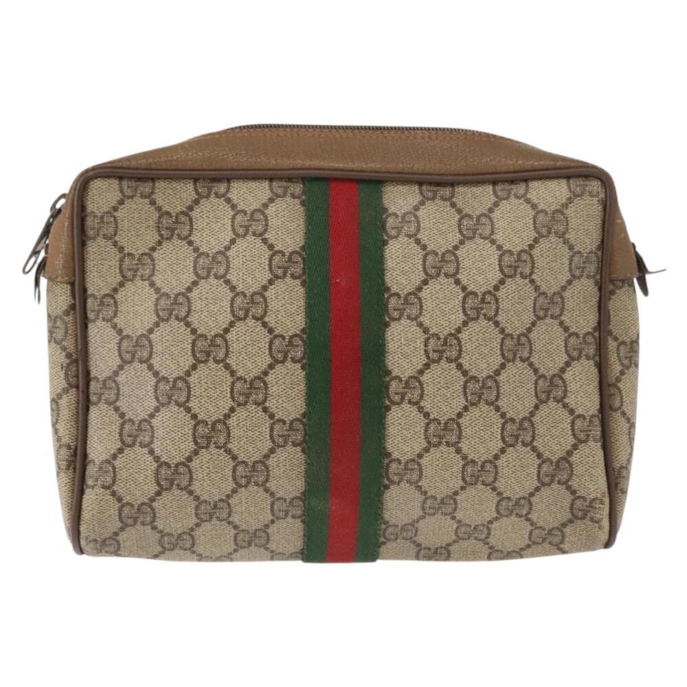 GUCCI GG Supreme Web Sherry Line Clutch Bag PVC Beige Gold 89 01 012 Auth BA7455 - Picture 13 of 16